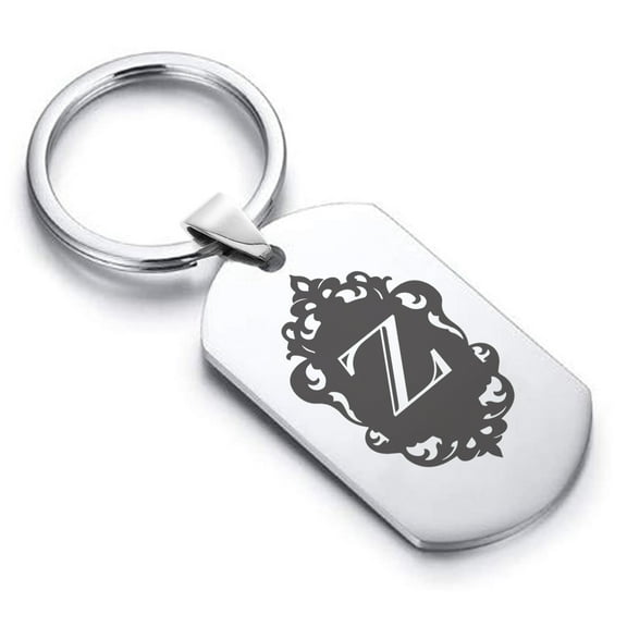 Stainless Steel Alphabet Letter Z initial Dog Tag Keychain Circle Ring