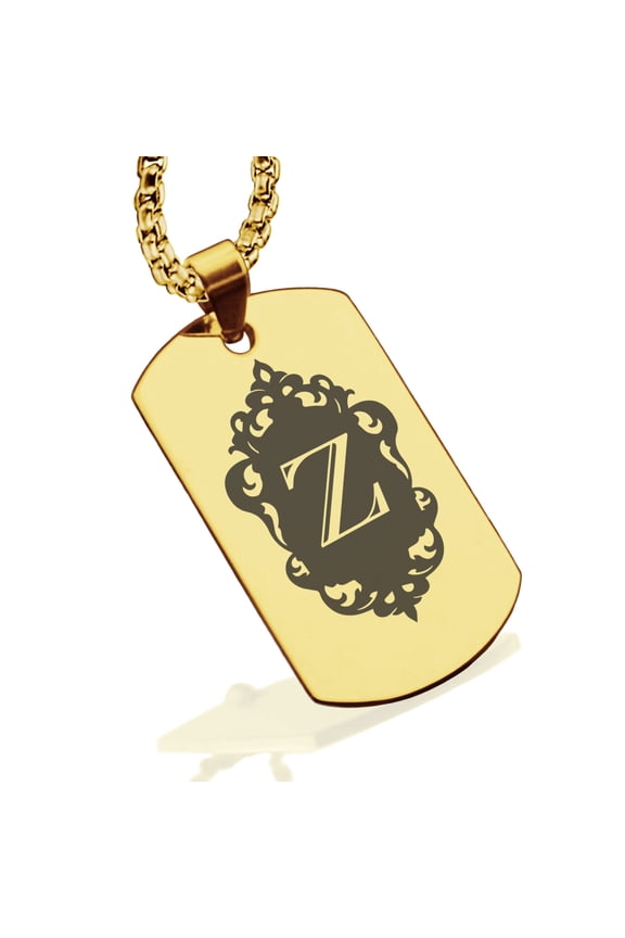 Stainless Steel Alphabet Letter Z initial Dog Tag Pendant Necklace