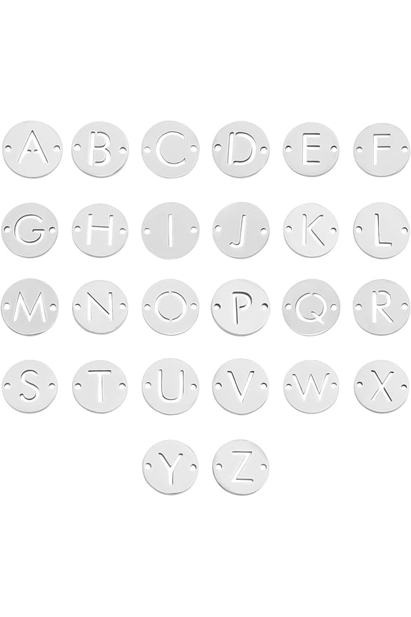 Stainless Steel Alphabet Link Charms from A to Z Letter Pendants Connectors for Earring Bracelet Necklace Flat Round Metal Pendant DIY Earring Bracelet Making for making