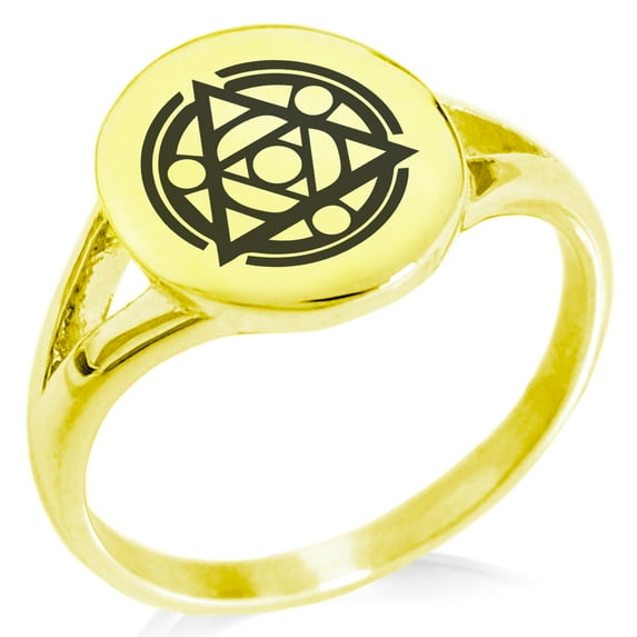 Stainless Steel Alteration Magic Rune Minimalist Oval Top Polished Statement Signet Ring