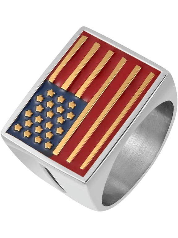 Stainless Steel American Flag Ring for Men Cocktail Party Ring