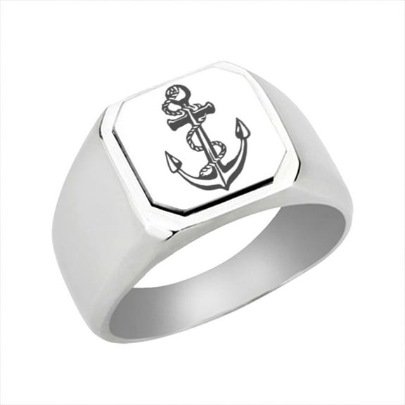 Stainless Steel Anchor Engraved Signet Ring