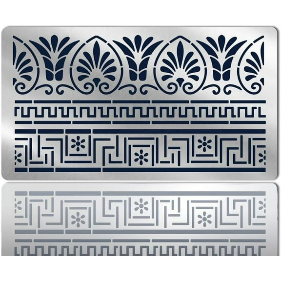 Stainless Steel Ancient Greek Fret Stencil Template Matte Vintage Roman Border Templates for Wood Carving Painting Burning Engraving 3.98x6.97inch Colorful DIY
