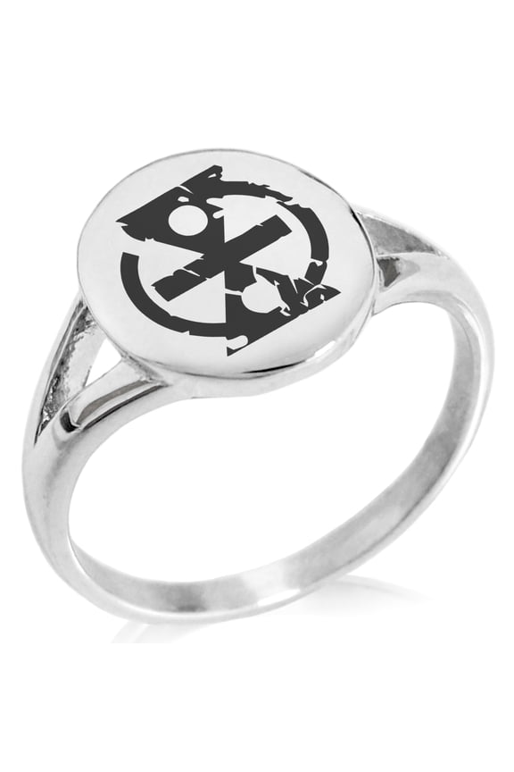 Stainless Steel Ancient Tribal Change Rune Minimalist Oval Top Polished Statement Signet Ring