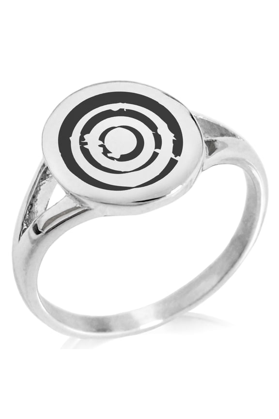 Stainless Steel Ancient Tribal Greatness Rune Minimalist Oval Top Polished Statement Signet Ring