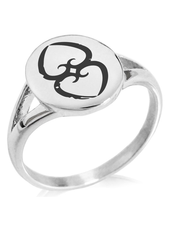 Stainless Steel Ancient Tribal Mother Earth Rune Minimalist Oval Top Polished Statement Signet Ring