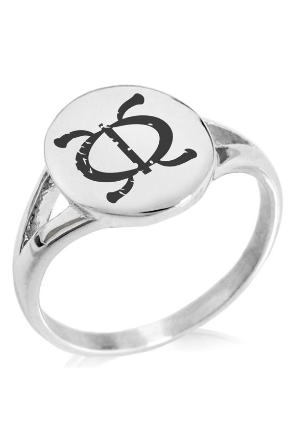 Stainless Steel Ancient Tribal Perseverance Rune Minimalist Oval Top Polished Statement Signet Ring