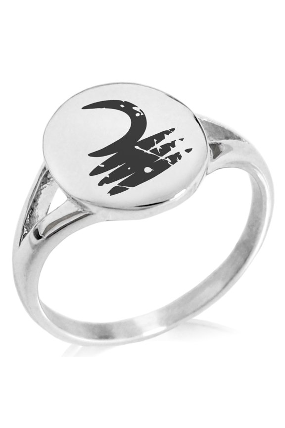 Stainless Steel Ancient Tribal Vigilance Rune Minimalist Oval Top Polished Statement Signet Ring