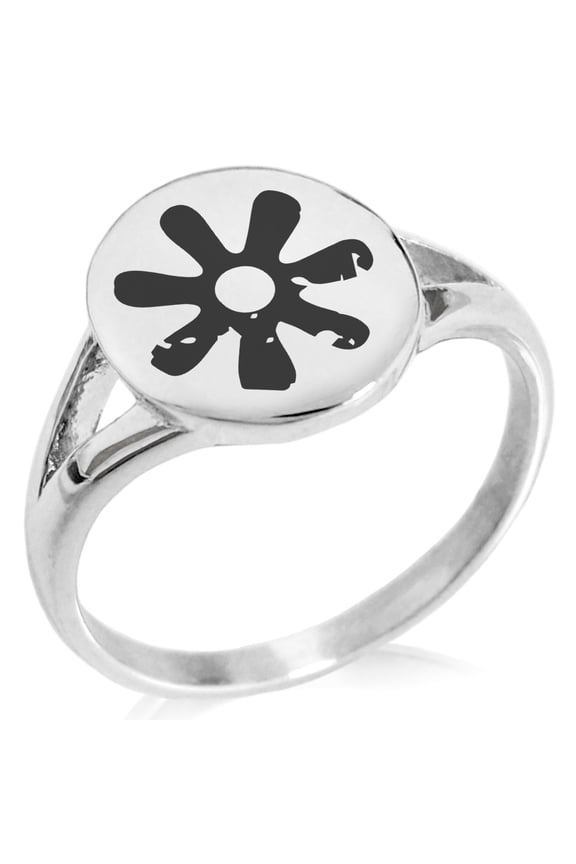 Stainless Steel Ancient Tribal Wisdom Rune Minimalist Oval Top Polished Statement Signet Ring