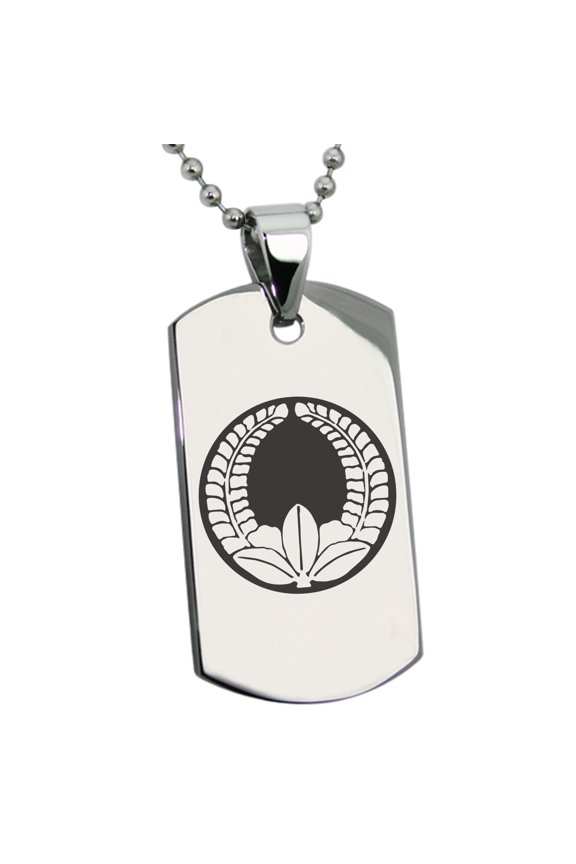 Stainless Steel Ando Samurai Crest Engraved Dog Tag Pendant Necklace