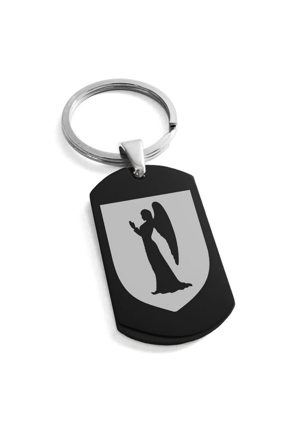 Stainless Steel Angel Divinity Coat of Arms Shield Engraved Dog Tag Keychain Keyring