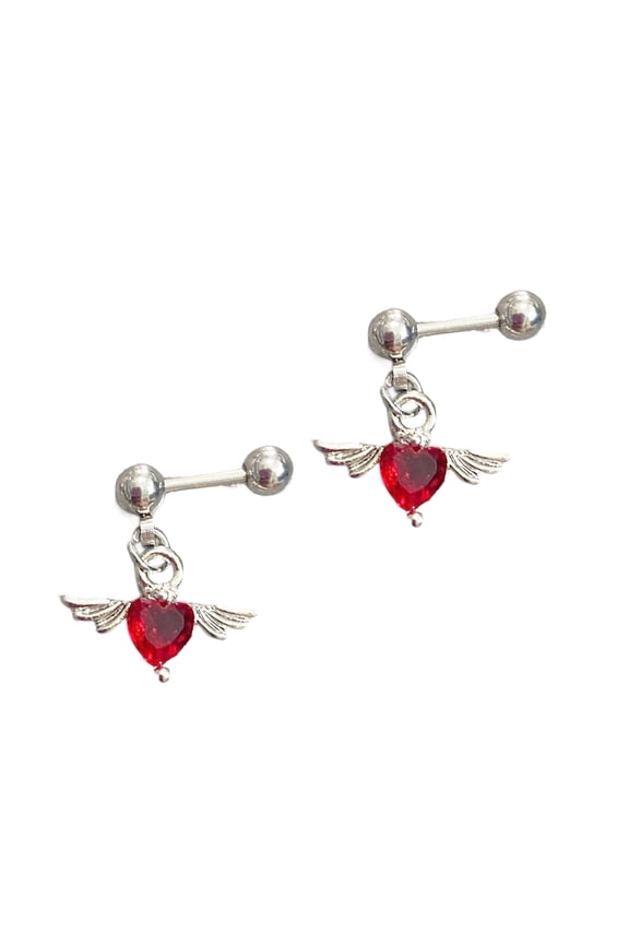 Stainless Steel Angel Wing Heart Earrings Hypoallergenically Ear Studs Lightweight Jewelry For Women Everyday Wear
