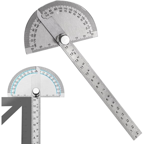 Stainless Steel Angle Protractor, 0-180 Round Head Protractor, Woodworking Angles Finder Ruler, Machinist Tool, Adjustable Angle Measure Tool (COLOR:Silver)