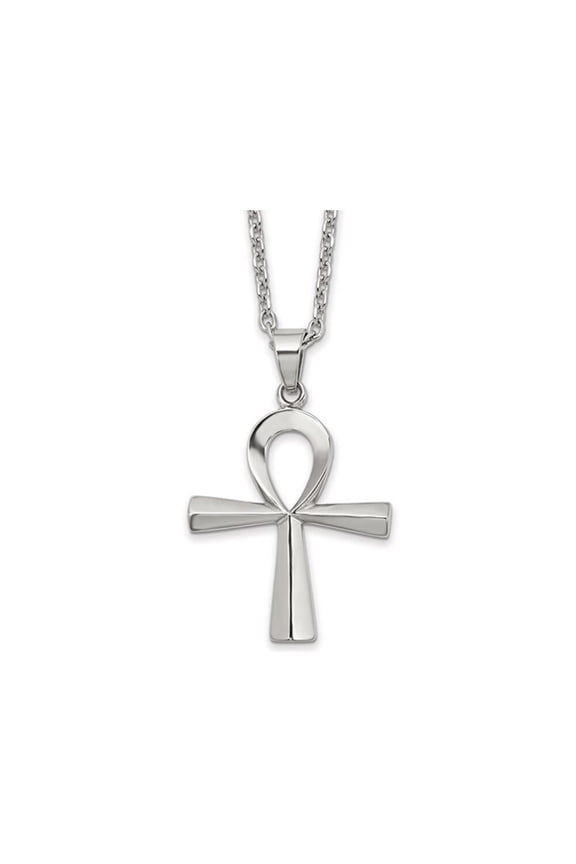 Gem & Harmony Stainless Steel Ankh Cross Pendant Necklace with Chain for Men