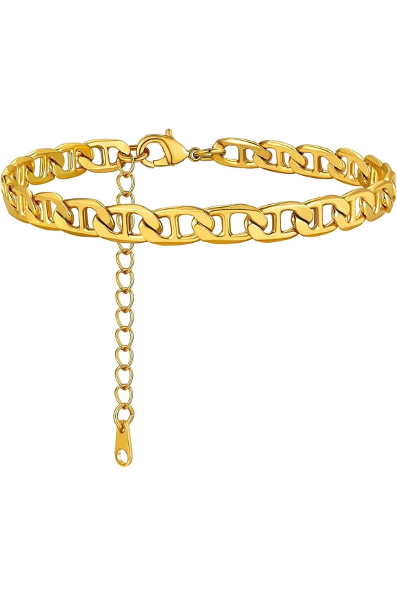 Stainless Steel Anklet For Women, 3/4.2/5/6Mm Wide Black/18K Gold Plated Flat Herringbone/Paperclip/Flat Marina Link Anklet Summer Beach Jewelry, Send Gift Box[o8039]