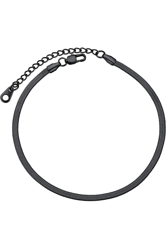 Stainless Steel Anklet For Women, 3/4.2/5/6Mm Wide Black/18K Gold Plated Flat Herringbone/Paperclip/Flat Marina Link Anklet Summer Beach Jewelry, Send Gift Box[o8033]