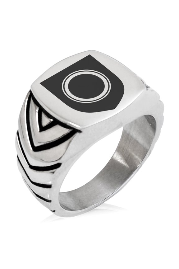 Stainless Steel Annulet Fidelity Coat of Arms Shield Chevron Pattern Biker Style Polished Ring