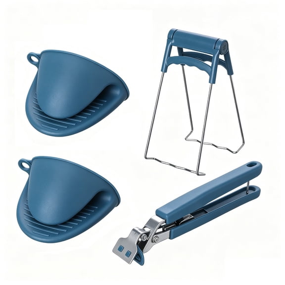 Stainless Steel Anti Scald Bowl Clip,Multifunctional Hot Plate Gripper,Heat Resistant Kitchen Holder,Non Slip Durable Clip Design for High Temperature Bowl Dish Pot Taking Anti Scald,Blue