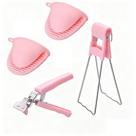 Stainless Steel Anti Scald Bowl Clip,Multifunctional Hot Plate Gripper,Heat Resistant Kitchen Holder,Non Slip Durable Clip Design for High Temperature Bowl Dish Pot Taking Anti Scald,Pink