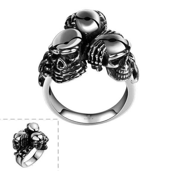 Stainless Steel Antique Gothic Biker Tribal Ring Black Men'S Unisex Skull B182