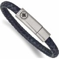 thumbnail image 1 of Stainless Steel Antiqued And Brushed Blue Leather Compass 8In Bracelet (8 X 6.3) Made In China -Jewelry By Sweet Pea, 1 of 7