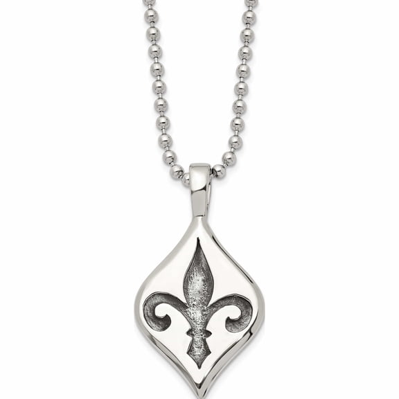 Jewelry by Sweet Pea Stainless Steel Antiqued and Polished Fleur de lis 22in Necklace