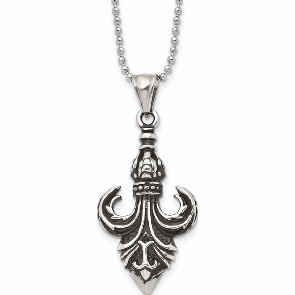 Jewelry by Sweet Pea Stainless Steel Antiqued and Polished Fleur de lis 24in Necklace
