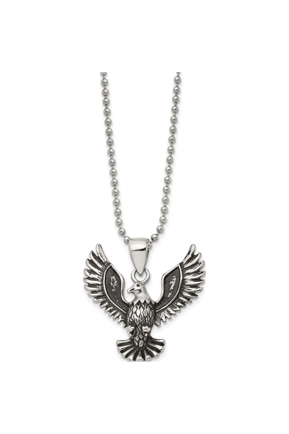 Stainless Steel Antiqued And Polished Screaming Eagle 22In Necklace (22 X 38) Made In China srn851-22
