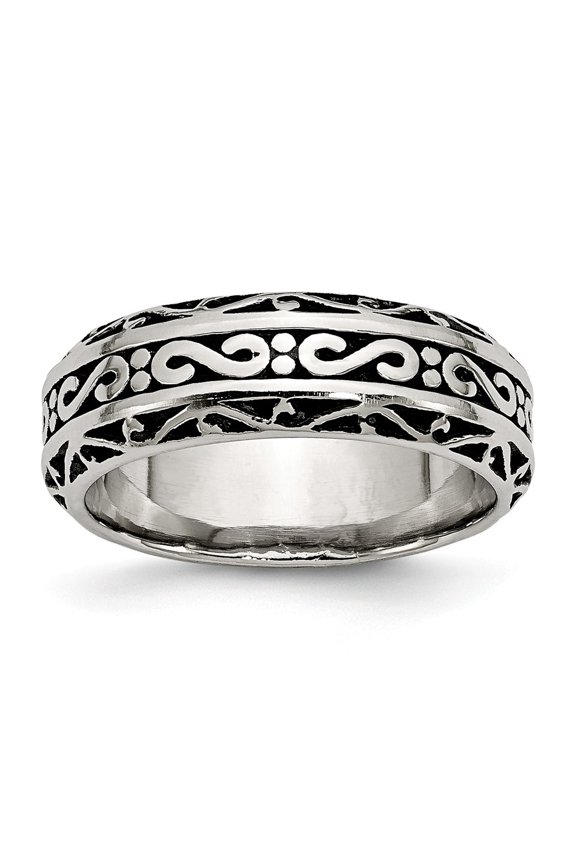 Stainless Steel Antiqued Band Ring - Size 9 - Measures 7mm Wide <mm Thick