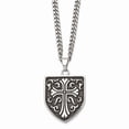 thumbnail image 1 of Stainless Steel Antiqued Cross Shield Pendant Necklace; 24 inch; Lobster (Fancy) Clasp; for Adults and Teens; for Women and Men, 1 of 3