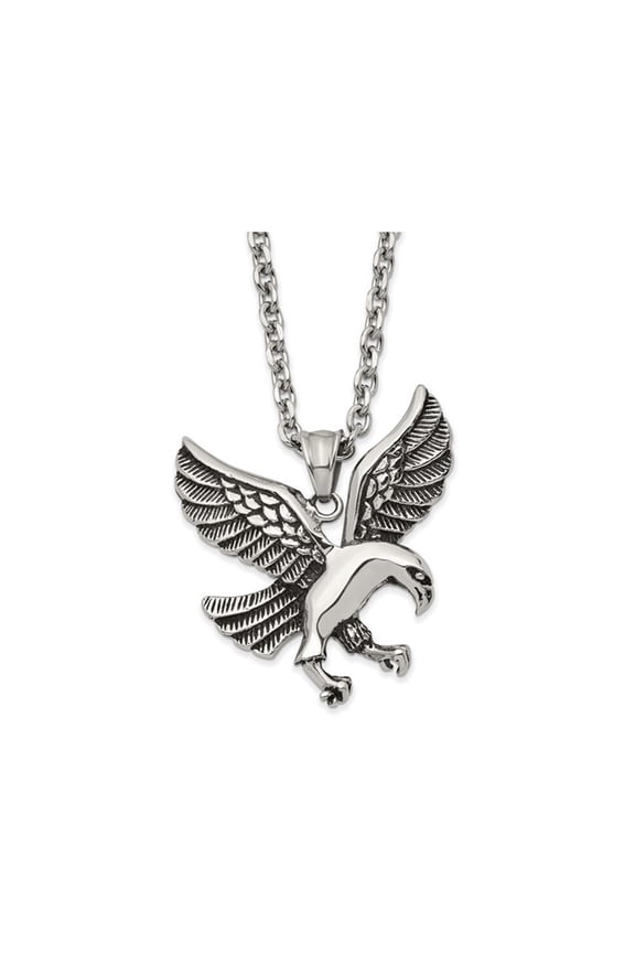 Stainless Steel Antiqued Eagle Charm Pendant Necklace with 24 inch Chain for Men