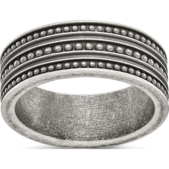 Jewelry by Sweet Pea Chisel Stainless Steel Antiqued Gun Metal IP-plated Beaded 10mm Flat Band