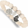 thumbnail image 1 of Stainless Steel Antiqued & Polished Butterfly White Jade Stretch Bracelet Made In China -Jewelry By Sweet Pea, 1 of 6