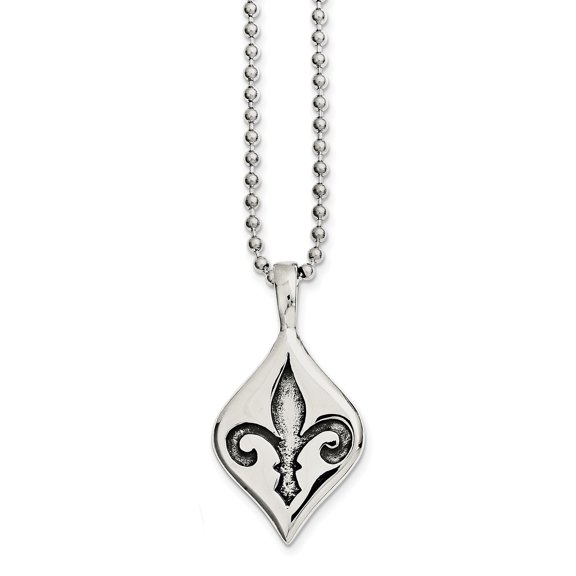 Stainless Steel Antiqued & Polished Fleur de lis Necklace