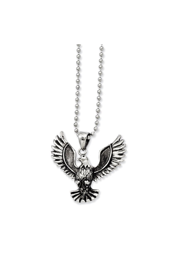 Stainless Steel Antiqued Screaming Eagle Pendant 22inch Necklace - 22 Inch - Measures 38mm Wide