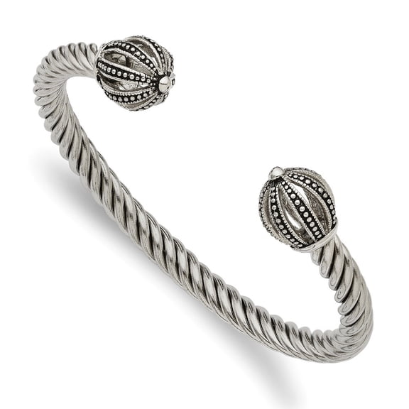 Stainless Steel Antiqued Twisted Cuff Bracelet - Measures 6mm Wide