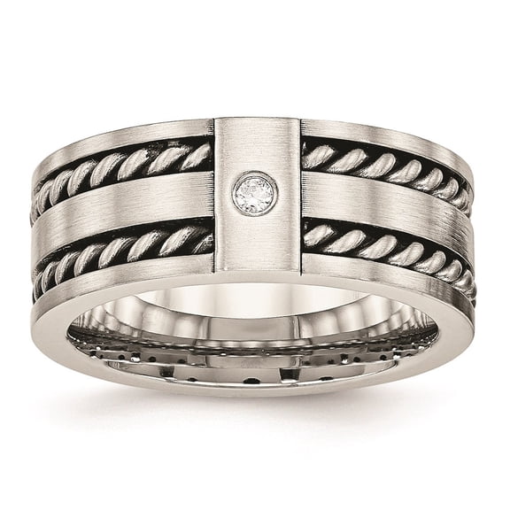 Stainless Steel Antiqued and Brushed with CZ Twisted 9.00mm Band Size: 10; for Adults and Teens; for Women and Men