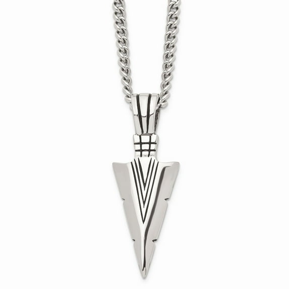 Stainless Steel Antiqued and Polished Dagger 22in Necklace; 22 inch; Lobster (Fancy) Clasp; for Adults and Teens; for Women and Men
