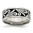 thumbnail image 1 of Stainless Steel Antiqued and Polished Fancy Design 8mm Ridged Edge Band, 1 of 7