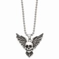 thumbnail image 1 of Stainless Steel Antiqued and Polished Skull with Wings 22in Necklace; 22 inch; for Adults and Teens; for Women and Men, 1 of 3