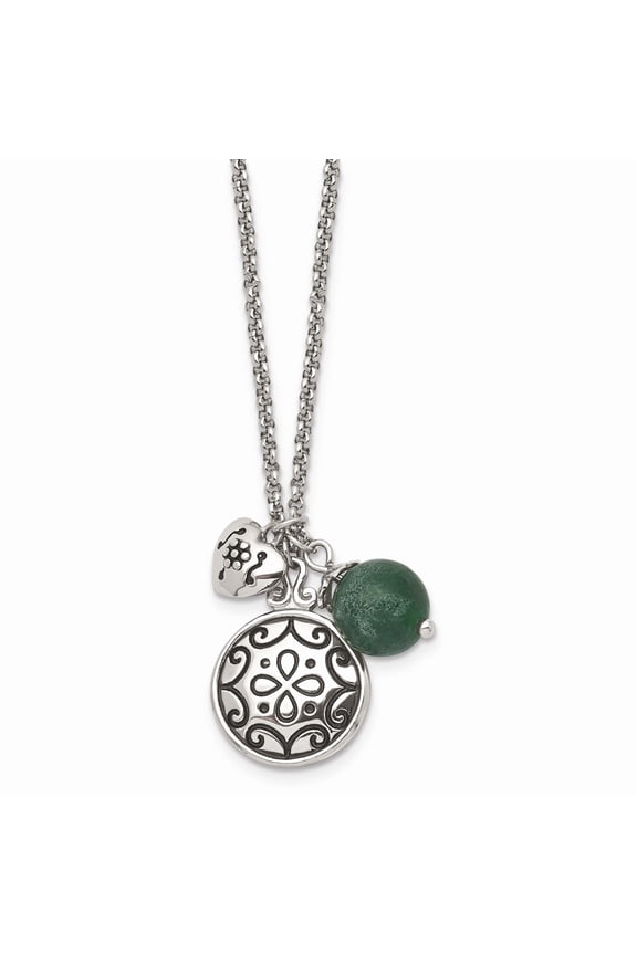 Stainless Steel Antiqued with 2in extension Synthetic Jade Necklace; 20 inch; for Adults and Teens; for Women and Men