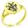 thumbnail image 1 of Tioneer Stainless Steel Antiue Fleur De Lis Minimalist Oval Top Polished Statement Signet Ring, 1 of 1