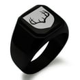 thumbnail image 1 of Stainless Steel Antlers Fortitude Coat of Arms Shield Engraved Square Flat Top Biker Style Polished Signet Ring, 1 of 1
