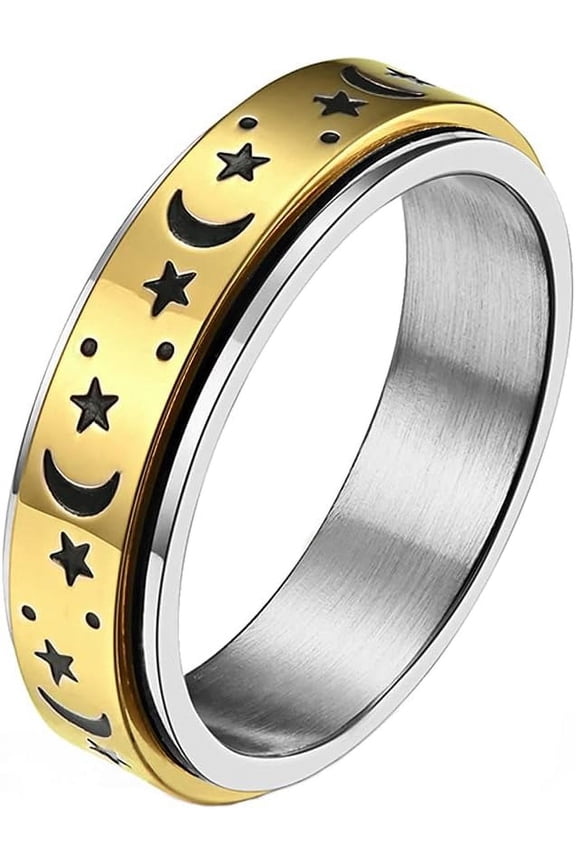 Stainless Steel Anxiety Ring Moon Star Fidget Spinner Rings for Women Men Wedding Band Stress Relieving