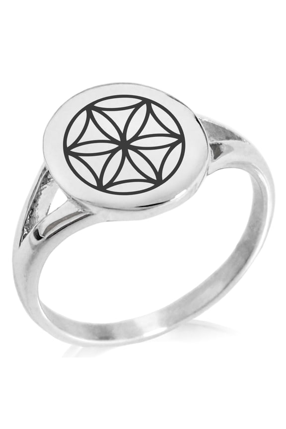 Stainless Steel Aphrodite Greek Goddess of Love Minimalist Oval Top Polished Statement Signet Ring