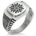 thumbnail image 1 of Stainless Steel Apollo Greek God of Sun CZ Ribbed Needle Stripe Pattern Biker Style Polished Ring, 1 of 1