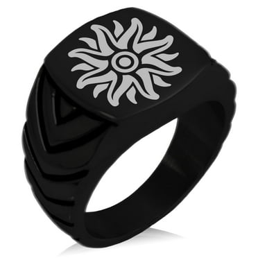 Tioneer Stainless Steel Apollo Greek God of Sun Chevron Pattern Biker Style Polished Ring