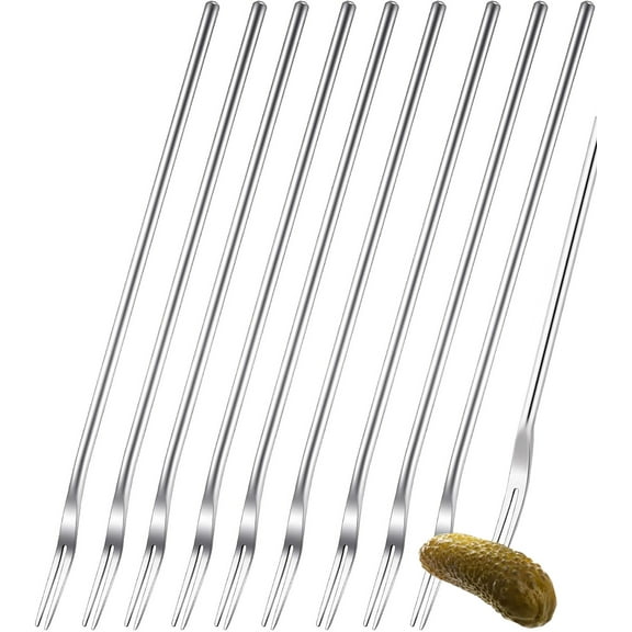 Stainless Steel Appetizer Forks,Bexikou 10 Pack 8.66" Fruit Fork,Long Handle Salad Forks,Portable Cocktail Forks,Dessert Fork, Olive Fork, Pickle Forks for Olive, Onion, Cucumber