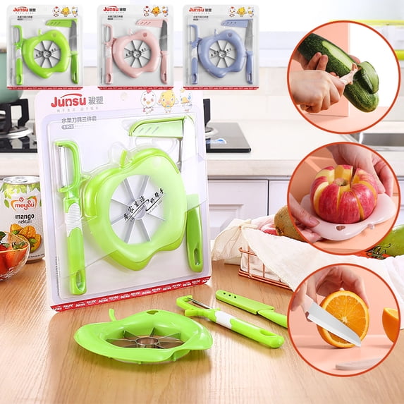 Stainless Steel Apple Corer Slicer & Peeler Set (3-Piece) Fruit Cutter for Apples, Pears & Potatoes, Easy Core and Slice into 8 Wedges
