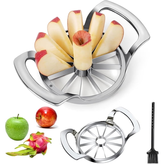 Stainless Steel Apple Slicer 12 Slices - Large Apple Corer Remover with Cleaning Brush, Thin Fruit Slicer Wedger for Home Kitchen, Baking & Snacking